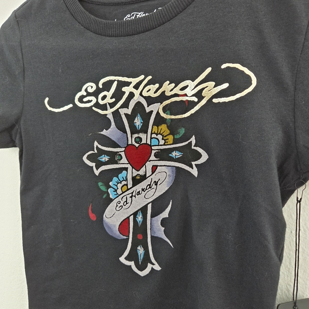 Ed Hardy Y2K Cross Graphic Tee NWT Youth Small Fits 7/8 Girls or XXS/XS Women - Picture 6 of 16